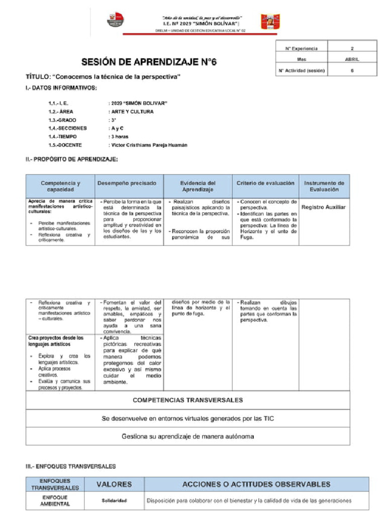 Sesion de Aprendizaje de Arte y Cultura 269506561 | PDF