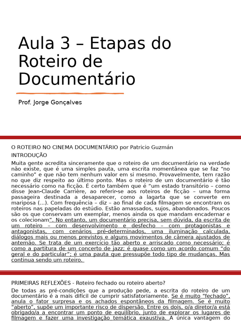 Roteiro de Documentário: Estrutura e Processo | PDF | Documentário ...