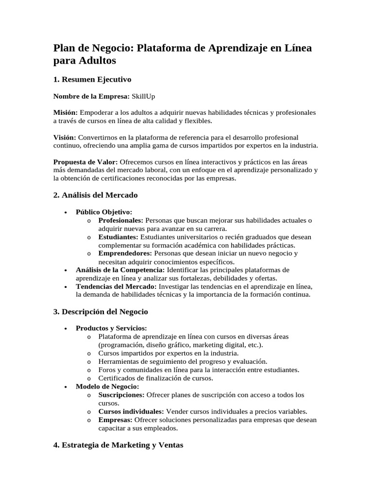 Plan de Negocio | PDF | Plan de negocios | Marketing