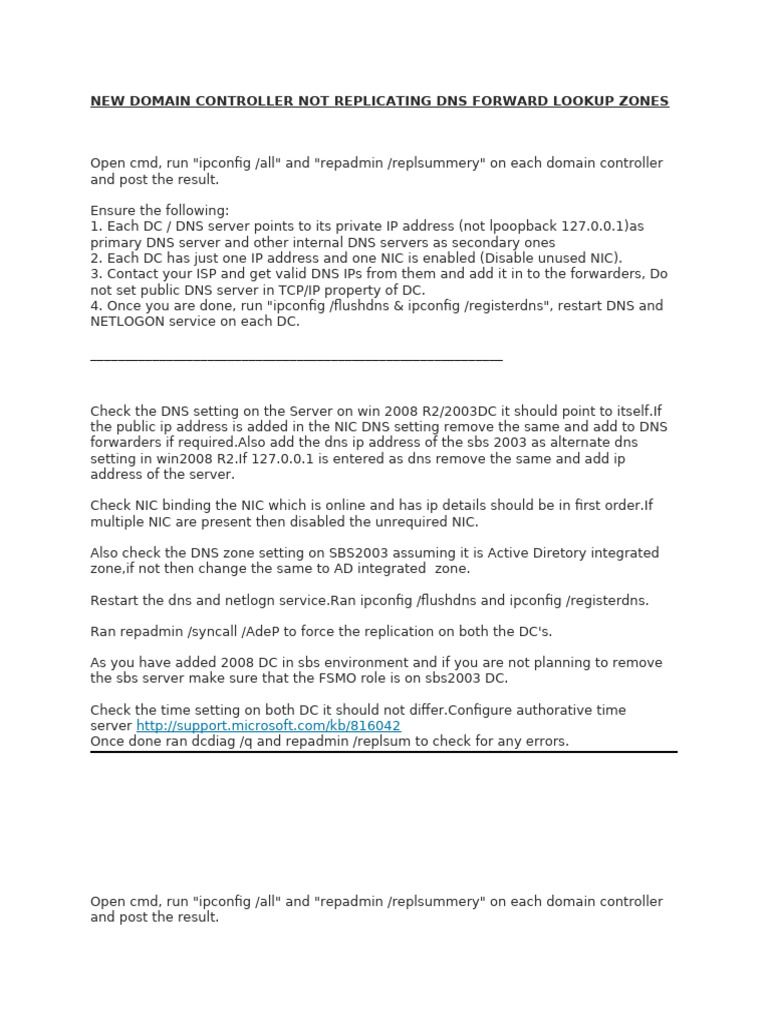 New Domain Controller Not Replicating DNS Forward Lookup Zones | PDF ...