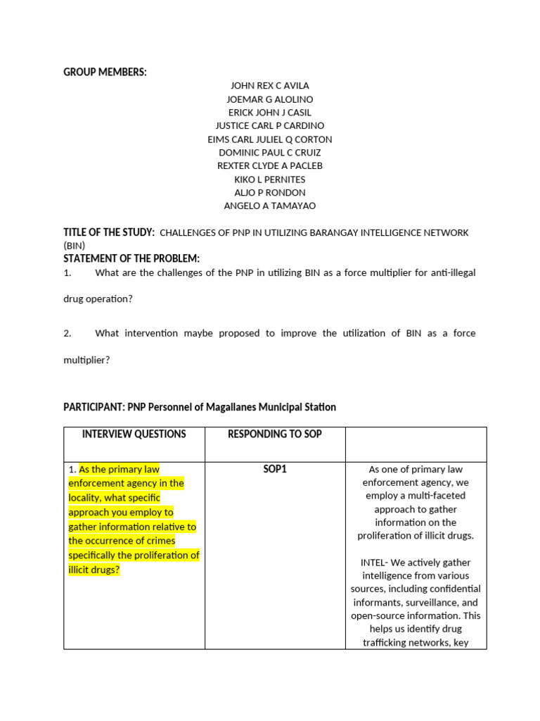11.interview Questions Corresponding Sop Group1 | PDF | Crimes | Crime ...