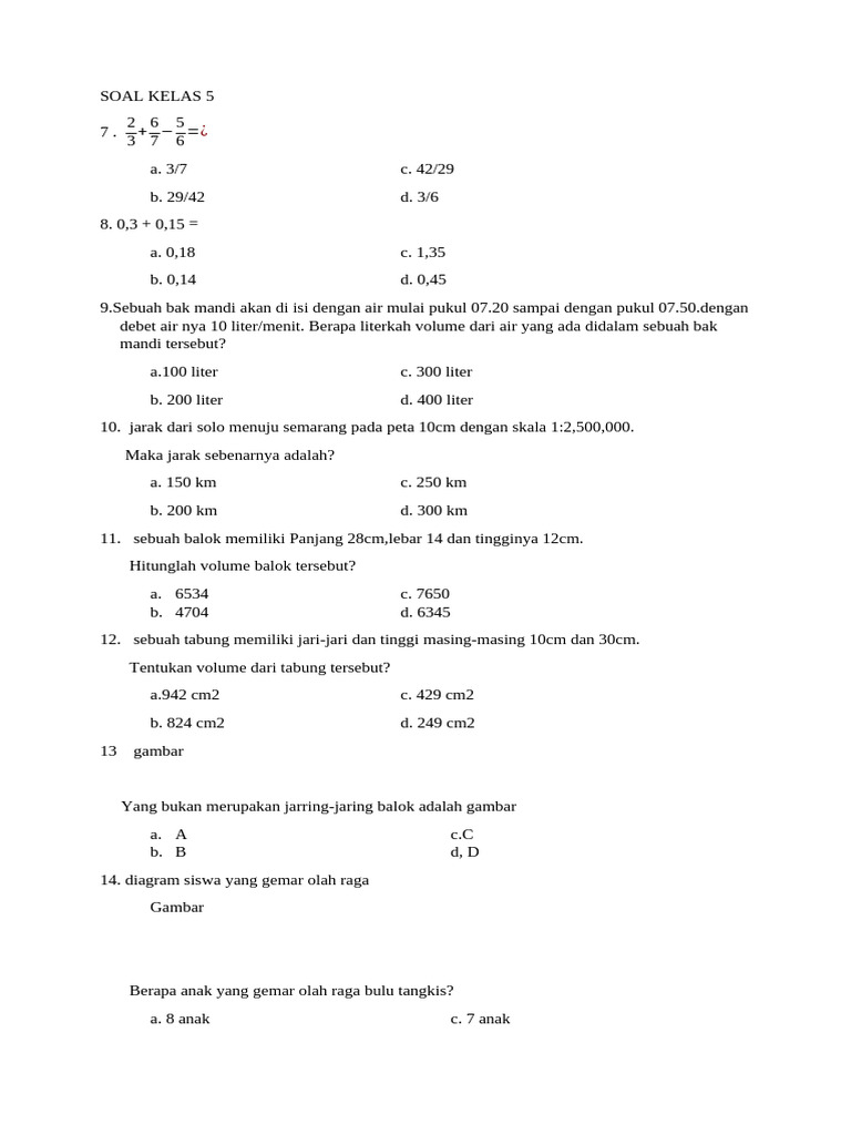 Soal Matematika Kelas 5 SD | PDF | Metode & Bahan Ajar