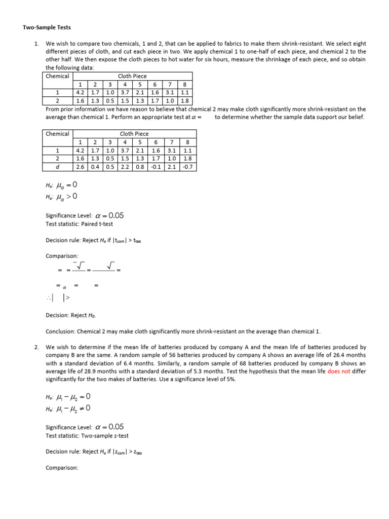 Two-Sample Hypothesis Testing Guide | PDF | Statistical Significance ...