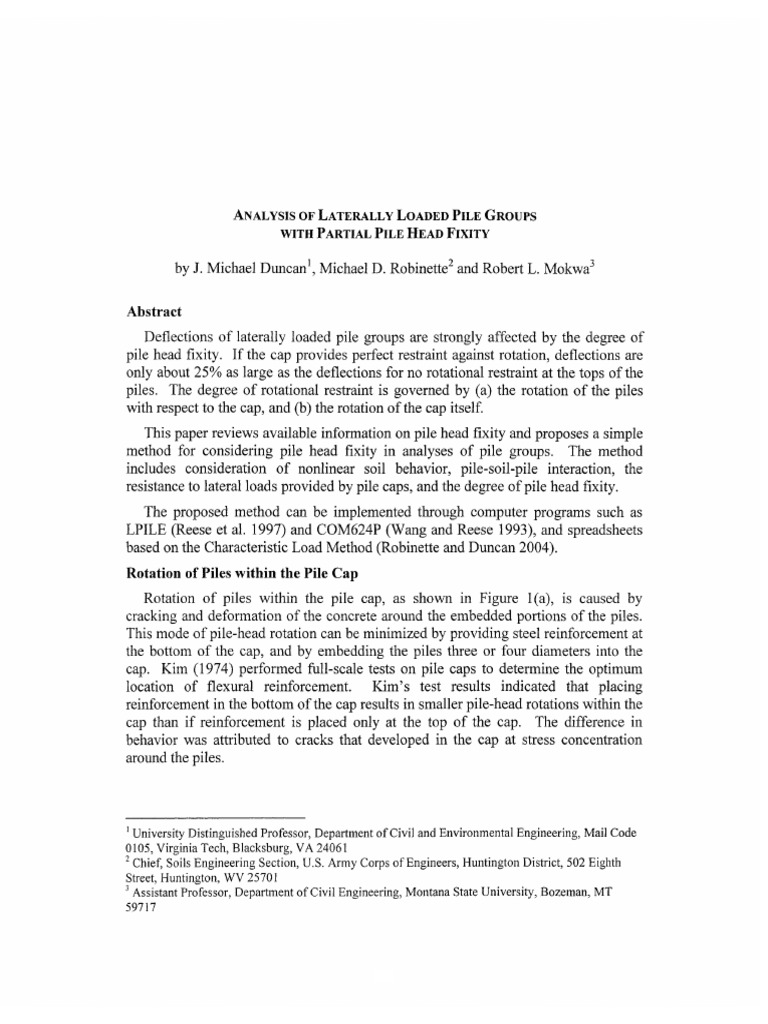 Duncan Et Al 2005 Analysis of Laterally Loaded Pile Groups With Partial ...
