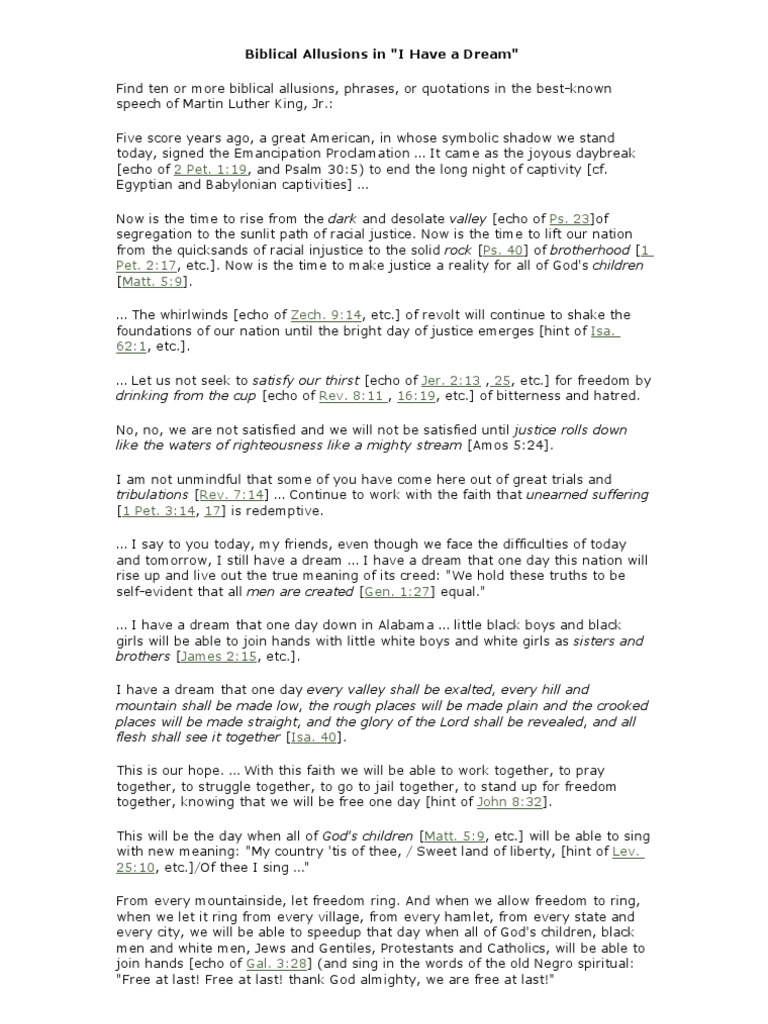 Biblical Allusions In I Have A Dream Religion And Belief Religion Spirituality