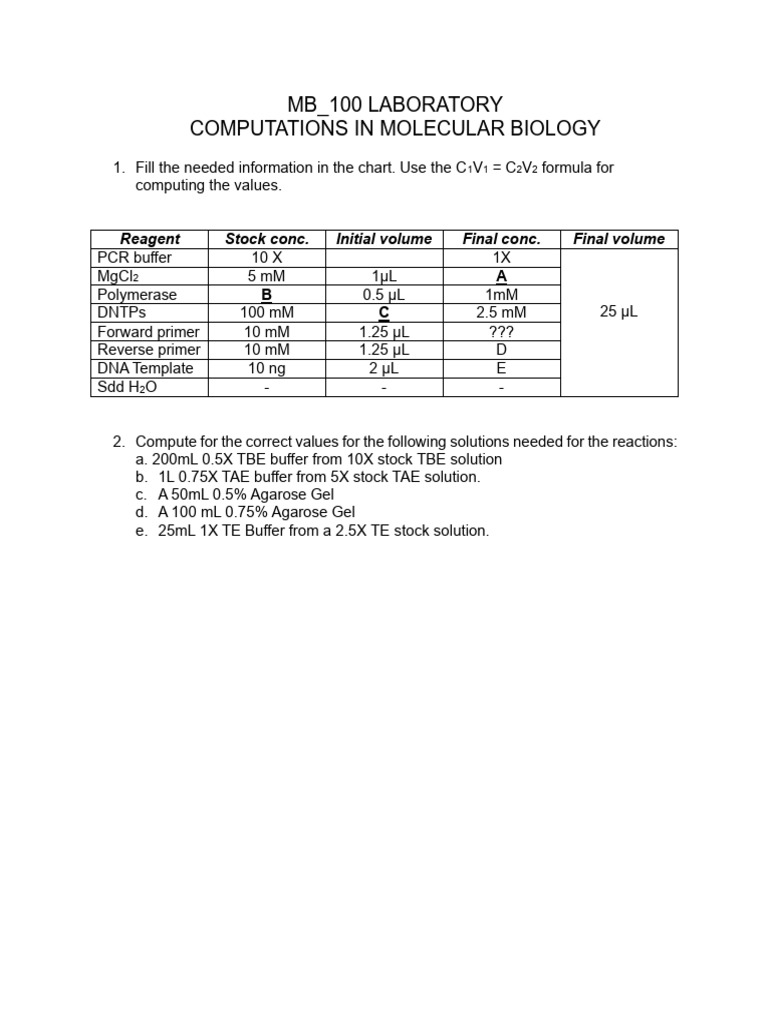 Molecular Biology Solution Calculations | PDF | Science & Mathematics