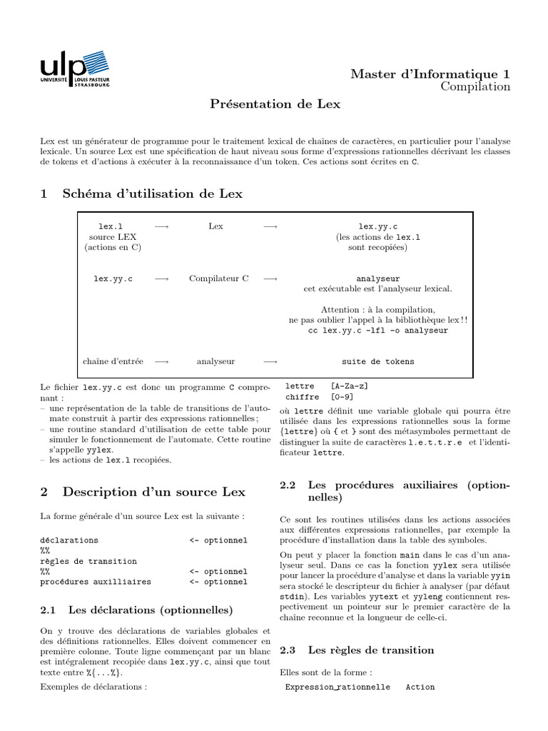 Introduction à Lex pour l'analyse lexicale | PDF | Développement de ...