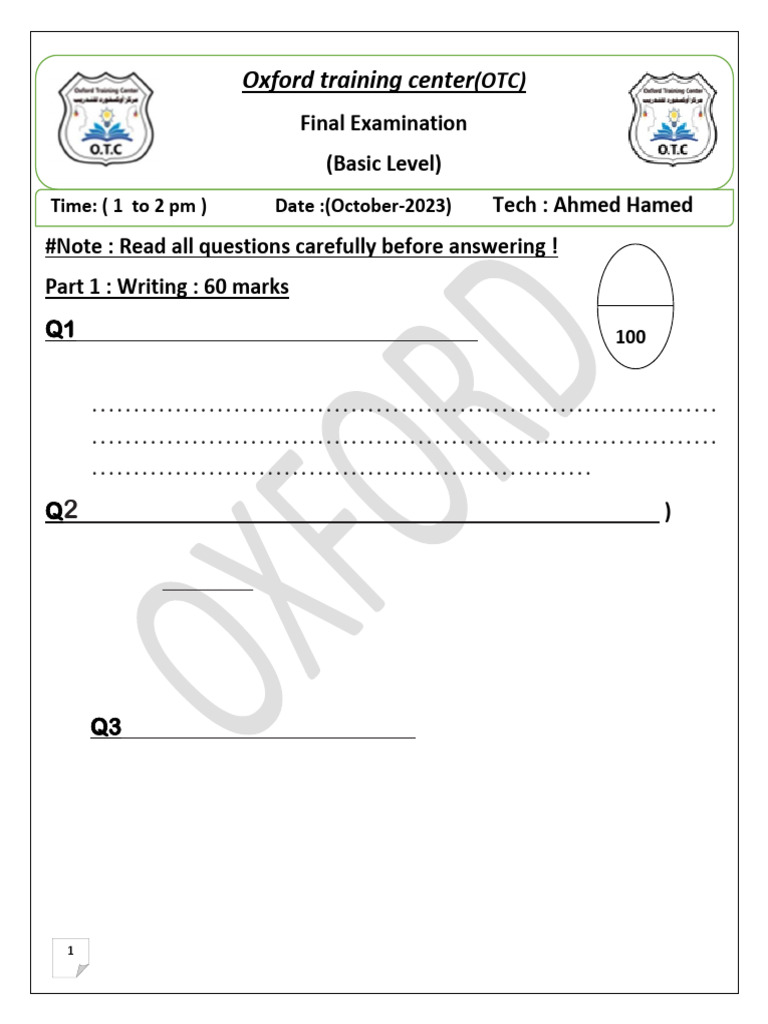 Basic Level Exam 28 October 2023 | PDF