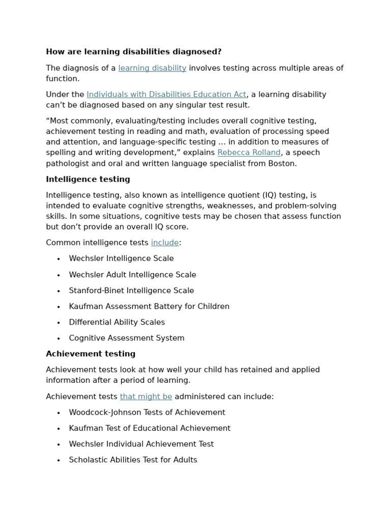 Diagnosing Learning Disabilities Explained | PDF | Learning Disability ...