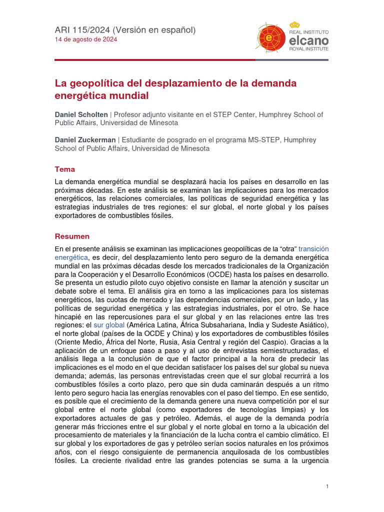 Geopolítica del Cambio en Demanda Energética | PDF | Energía renovable ...