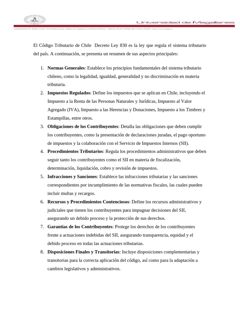 Código Tributario de Chile: Resumen Esencial | PDF | Impuestos | Debido ...