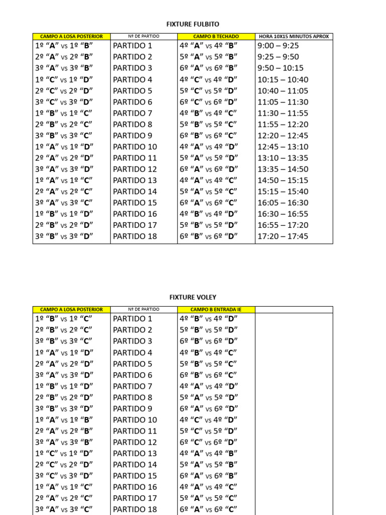 Fixture y Normativa Fulbito y Vóley | PDF