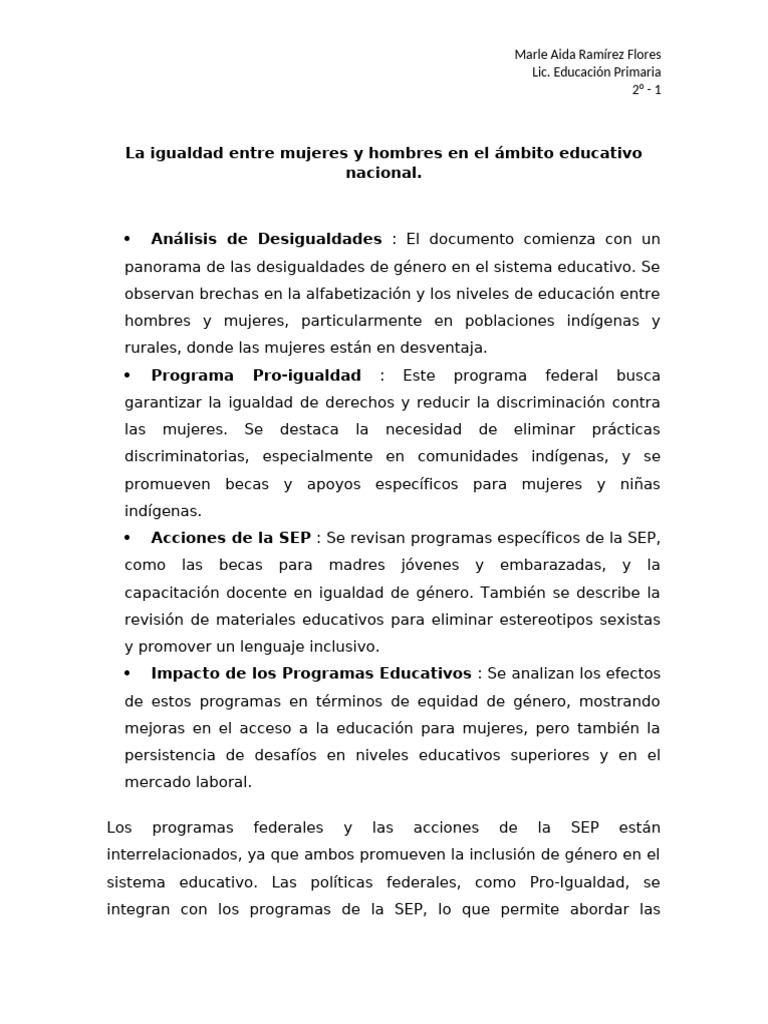 Igualdad de Género en Educación Nacional | PDF | Ciencias sociales