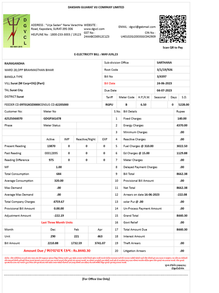 Bill Date: Amount Due /: Rs.8440.30 | PDF