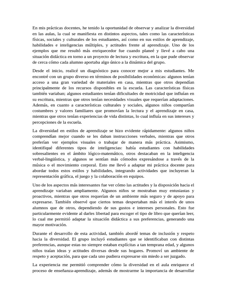 Diversidad en el Aula: Inclusión y Aprendizaje | PDF | Aprendizaje ...