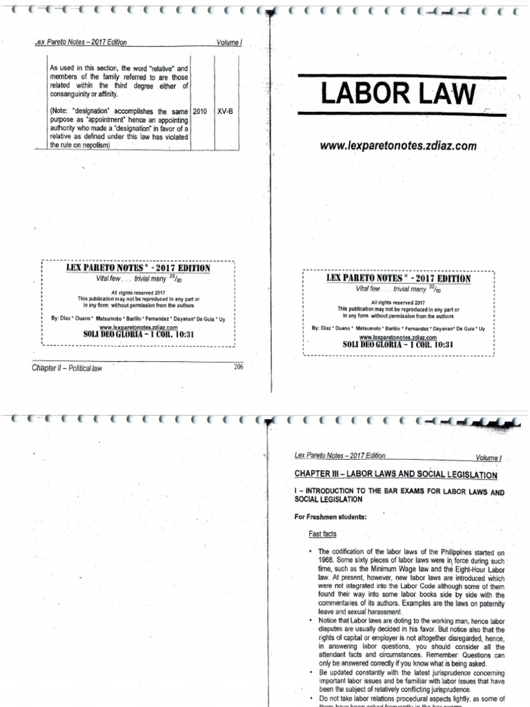 Labor Law - Lex Pareto Notes 2017 Edition | PDF