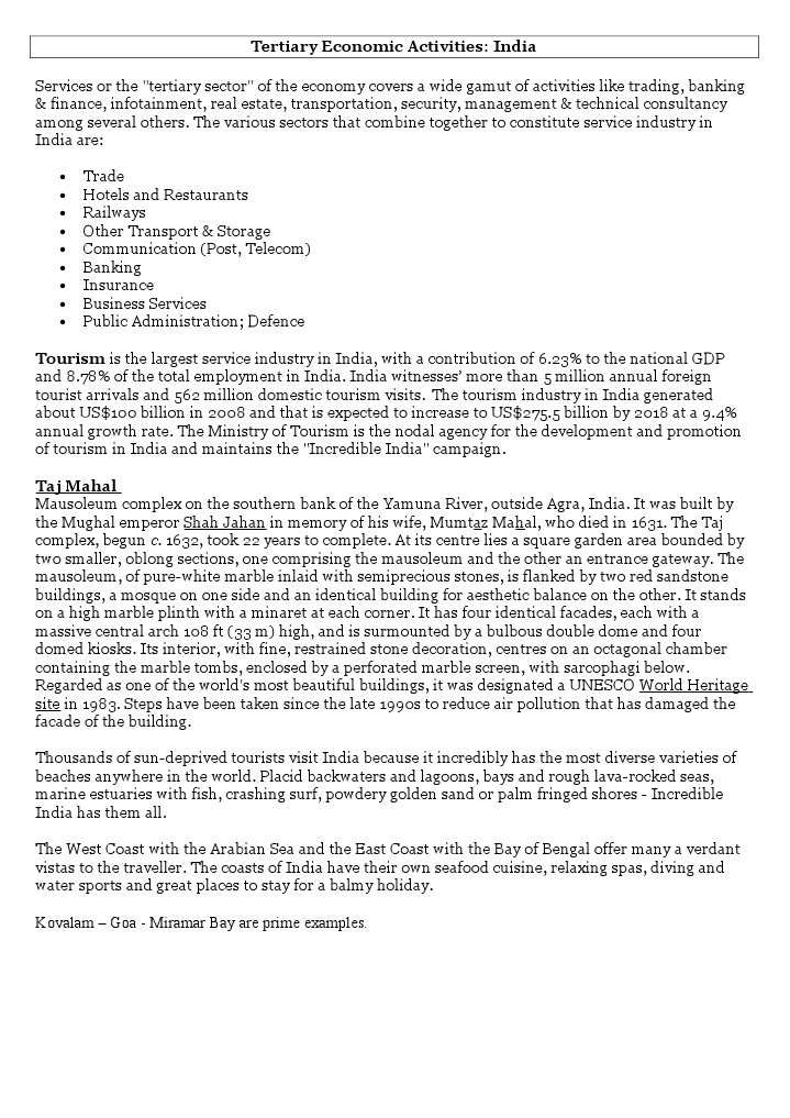 Tertiary Economic Activities in India | PDF | Economies | Economy (General)