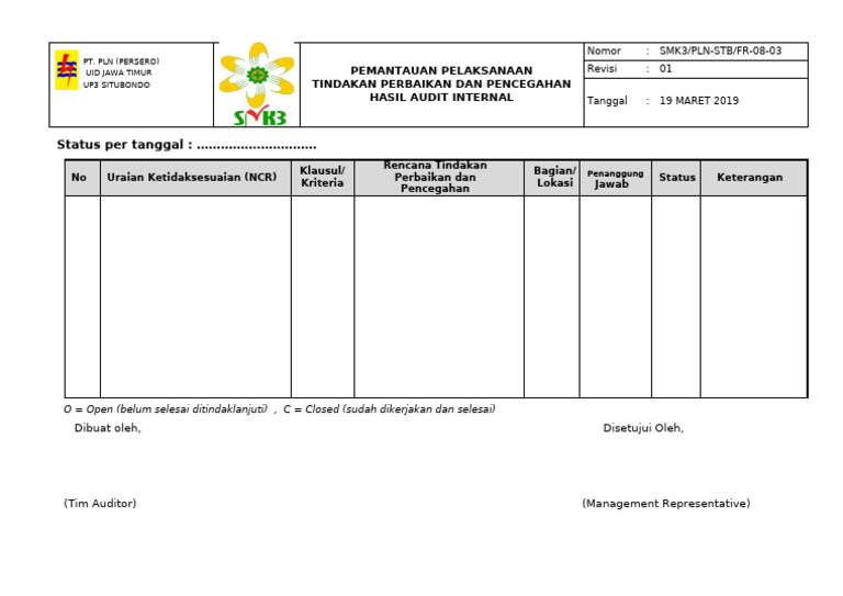Form 8 - 3 PEMANTAUAN PELAKSANAAN TINDAKAN PERBAIKAN DAN PENCEGAHAN STB ...
