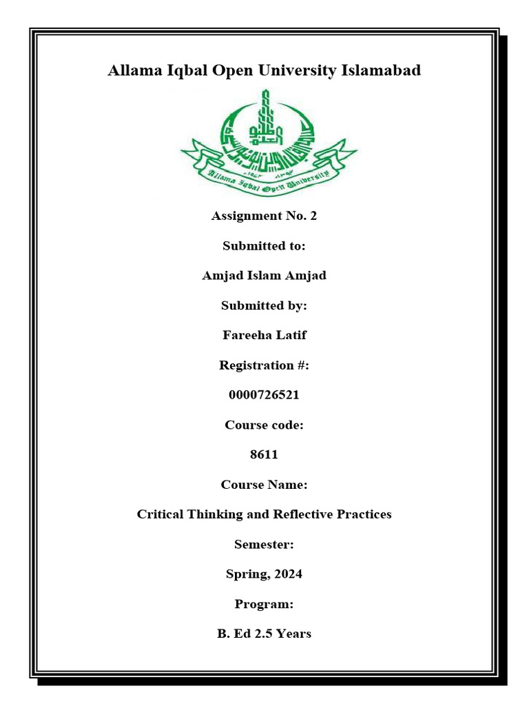 8611 2 Fareeha Latif | PDF | Teachers | Critical Thinking