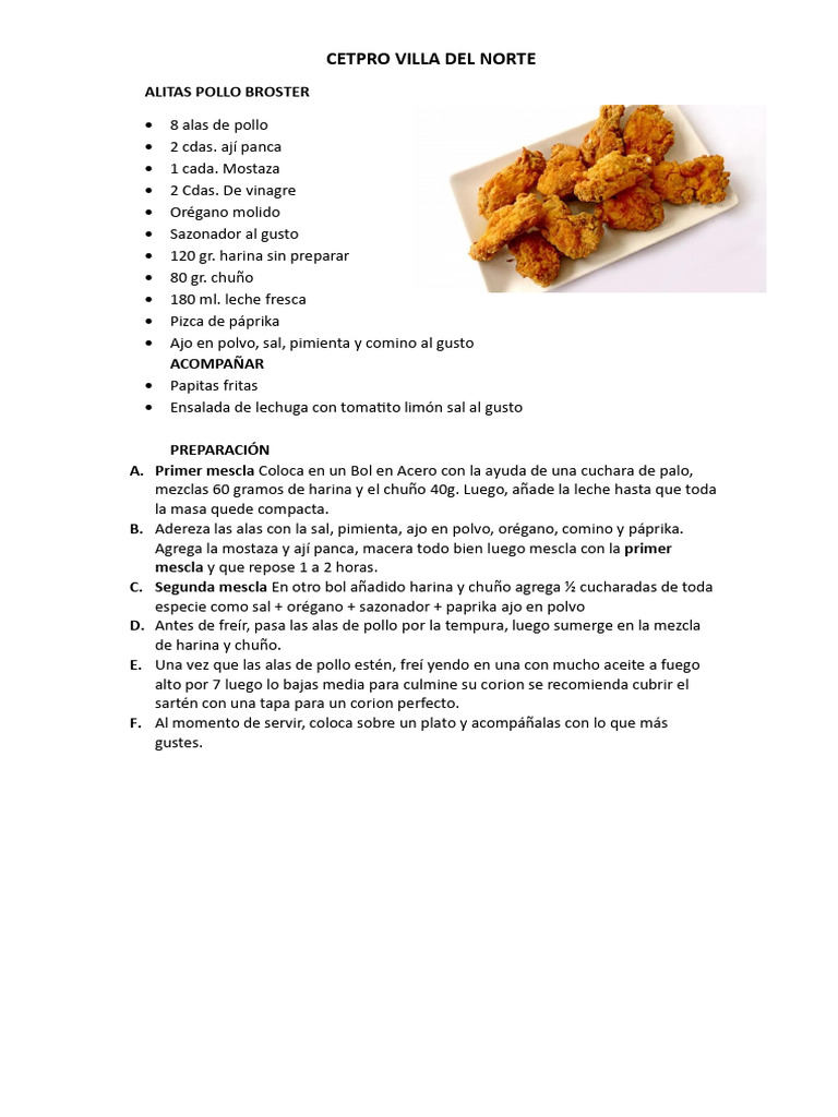 8 Alas de Pollo Broaster | PDF