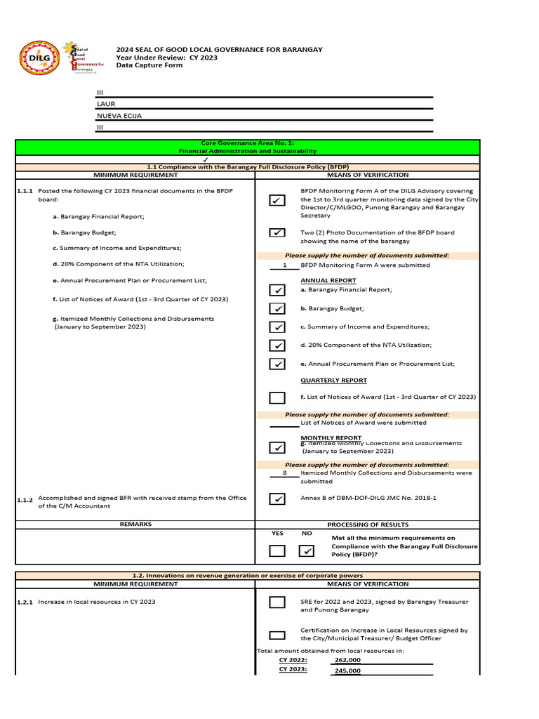 DCF Form for Barangay Financial Compliance | PDF | Banks