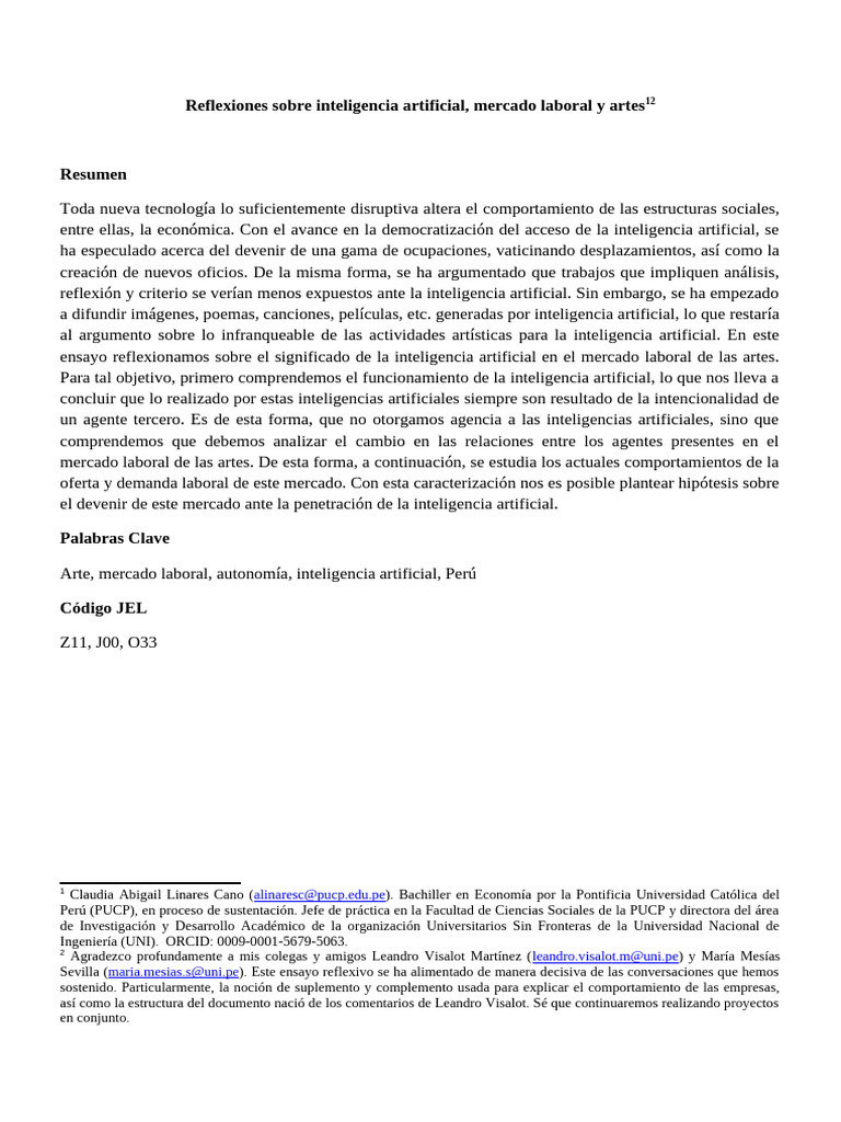 Impacto de la IA en el Mercado Laboral Artístico | PDF | Inteligencia ...