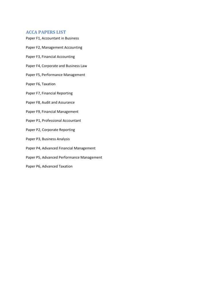 Acca Papers List PDF