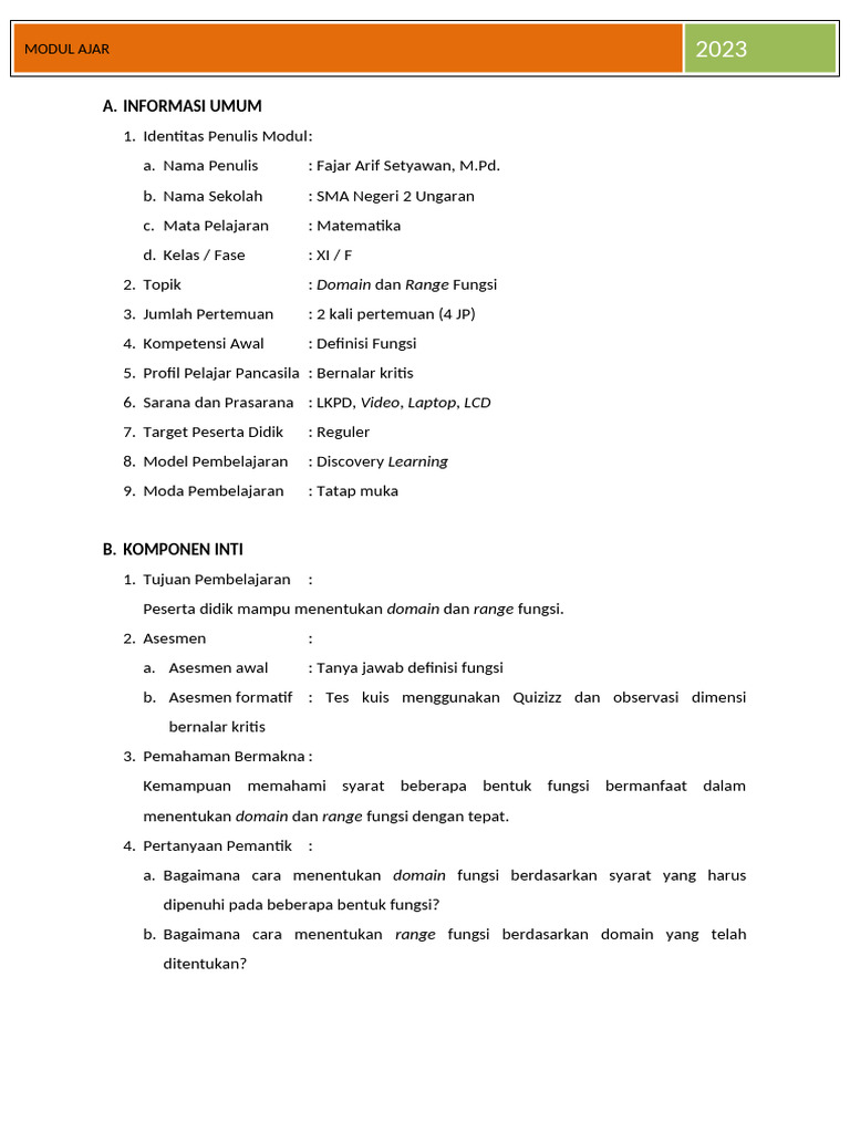 Modul Ajar 1 Matematika Kelas Xi Fase F | PDF