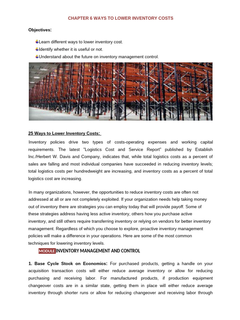 25 Techniques to Reduce Inventory Costs | PDF | Inventory | Business ...