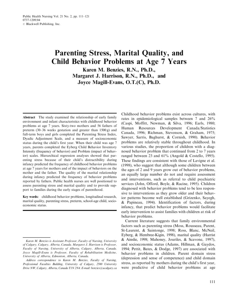 Parenting Stress Marital Quality and Chi | PDF | Socioeconomic Status ...