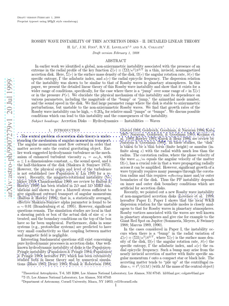H. Li Et Al - Rossby Wave Instability of Thin Accretion Disks - II ...