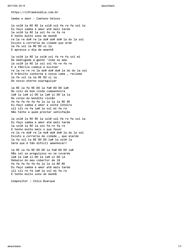 Samba e Amor: Letra de Caetano Veloso | PDF