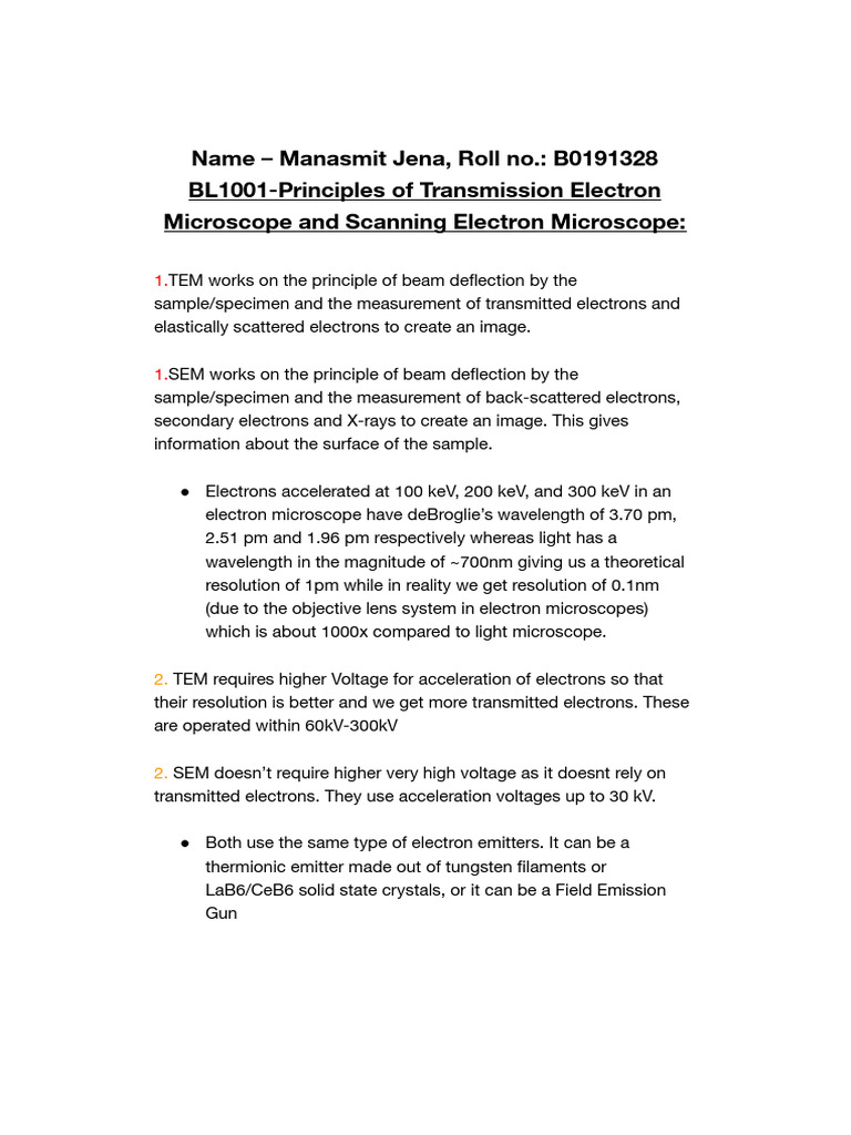 Principles of TEM and SEM - Manasmit | PDF