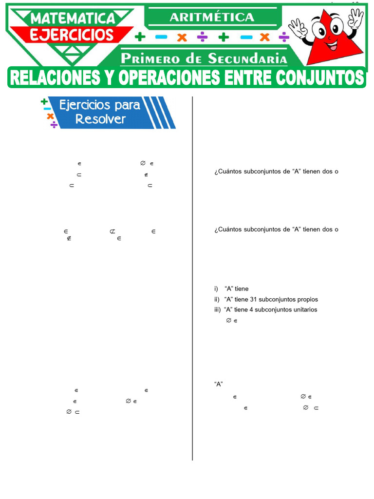Relaciones y Operaciones Entre Conjuntos para Primer Grado de ...