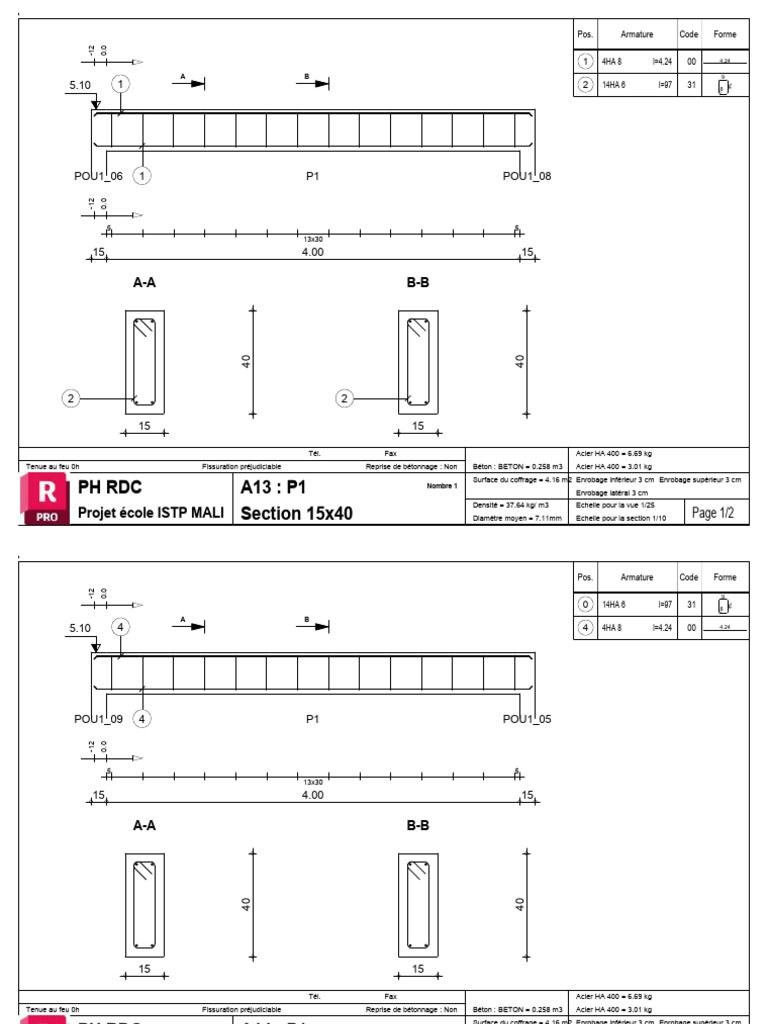 Plan Exe Poutre PH RDC Bât Principal | PDF | Béton | Immobilier