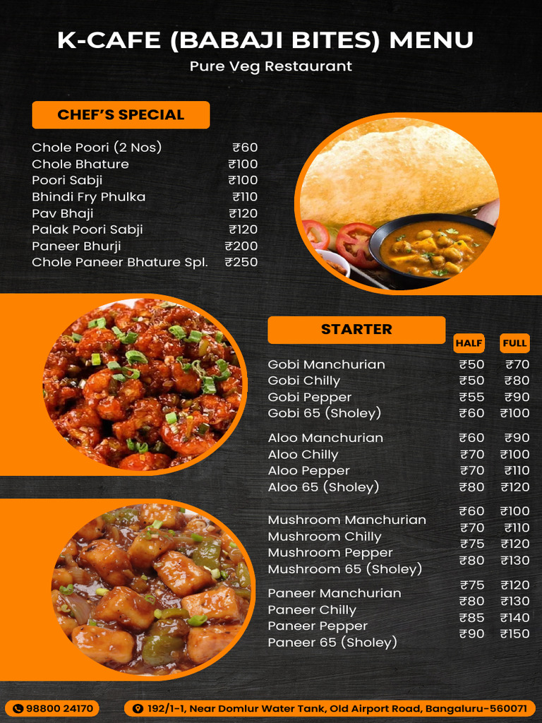 K-Cafe Menu: Veg Delights in Bengaluru | PDF | Curry | Food And Drink ...