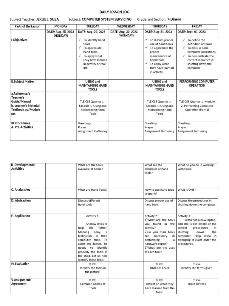 Computer System Servicing Lesson Plan | PDF | Computer Data Storage ...