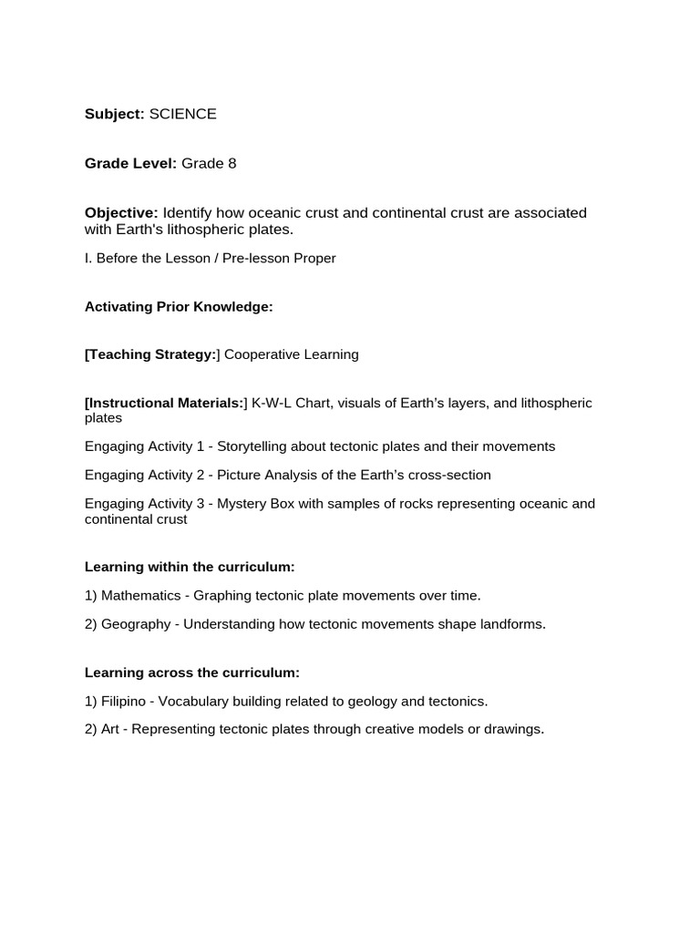 Lesson Plan (1) | PDF | Plate Tectonics | Earth Sciences