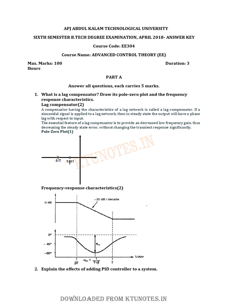 Advanced Control Theory Exam Key | PDF | Friction | Control Theory