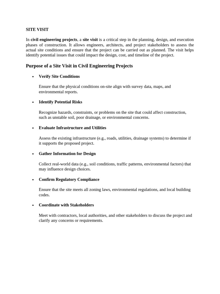 Site Visit | PDF | Civil Engineering | Surveying
