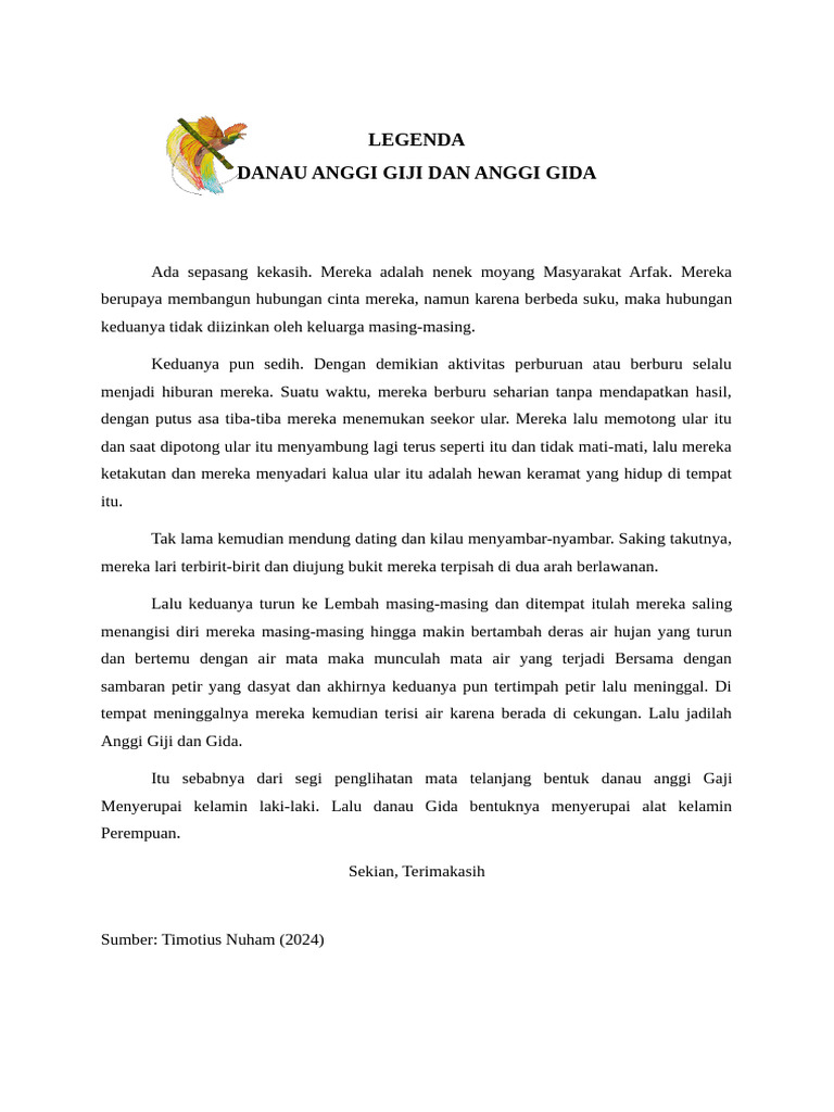 LEGENDA Danau Anggi Giji Dan Anggi Gida | PDF