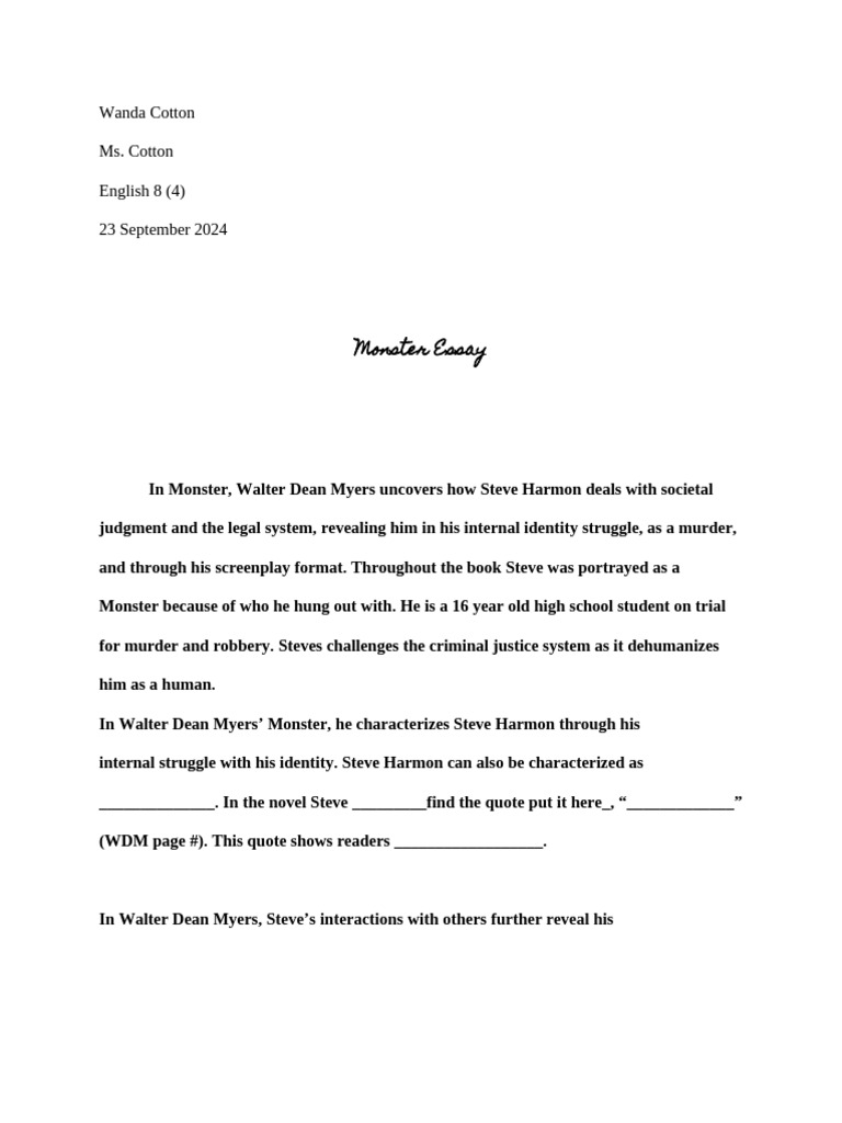 Monster Essay Templete 2 | PDF | Mystery, Thriller & Crime Fiction ...