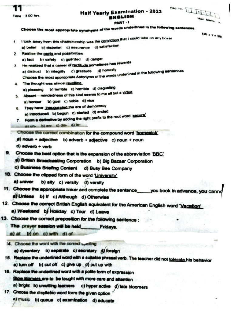 CLASS 11 ENGLISH QUESTION PAPER 2023 WITH ANSWERS PDF DOWNLOAD visual data 6