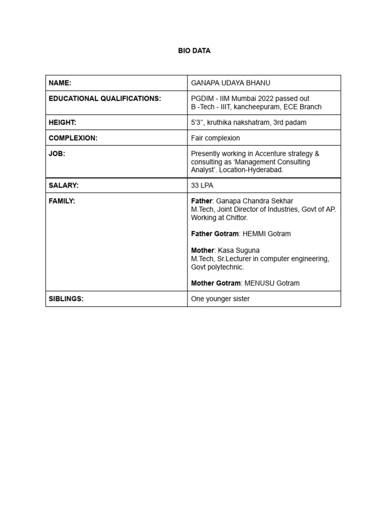 Bio Data | PDF
