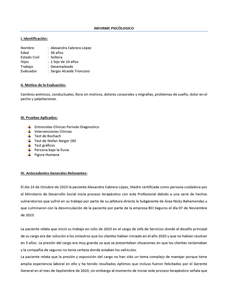Informe Psicológico de Alexandra Cabrera | PDF | Las emociones | Abuso ...