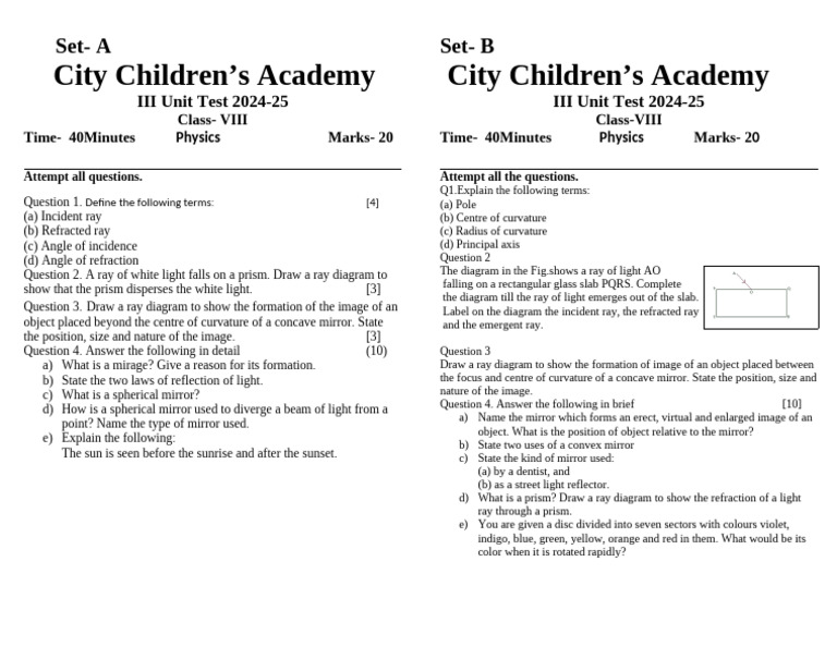 Physics Class VIII | PDF | Mirror | Optics