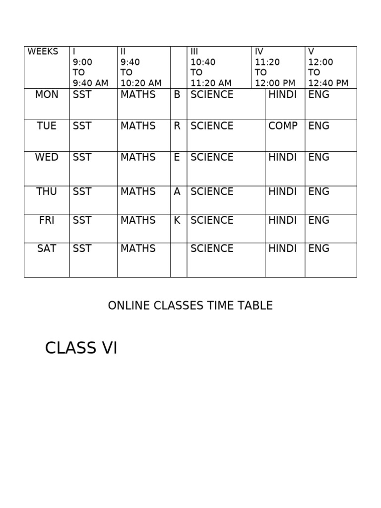 Class 6th Time Table | PDF | Social Science | Foreign Language Studies