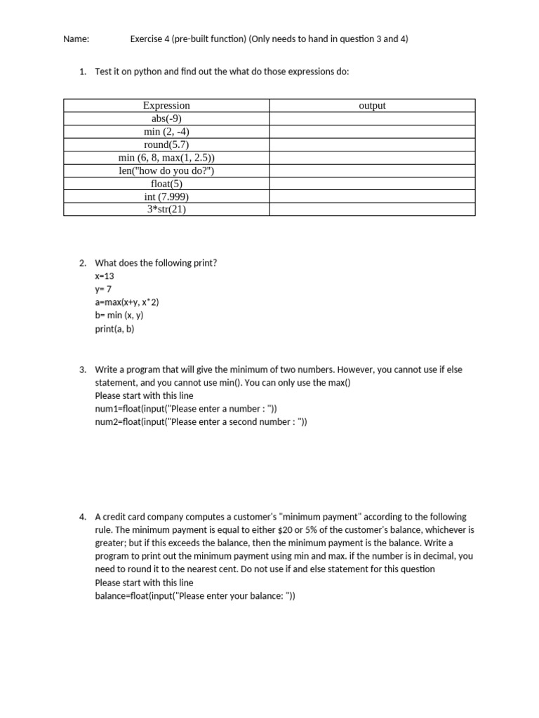 Python Functions and Minimum Payment Calculation | PDF