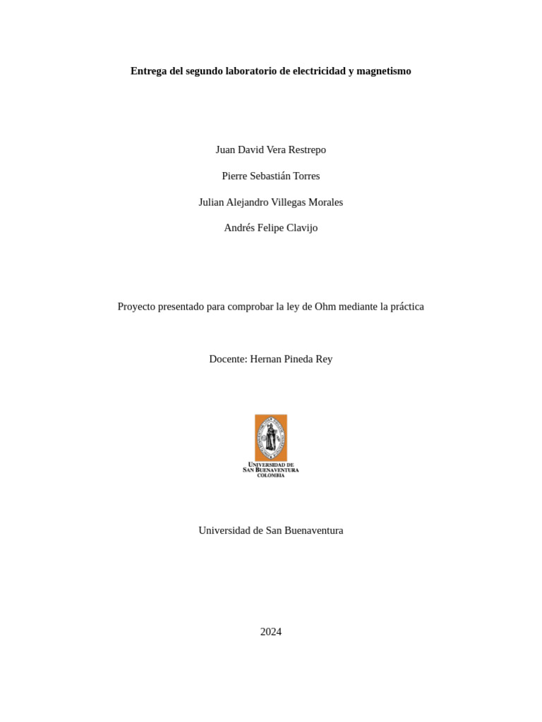 Laboratorio 2 Electricidad y Magnetismo | PDF | Resistencia Eléctrica y ...