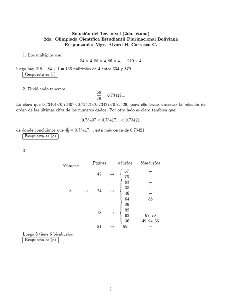 Matemática 2da Olimpiada 2da Etapa 1ro Secundaria | PDF